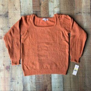 Nanette lepore women's size M orange with gold knit balloon long sleeve sweater